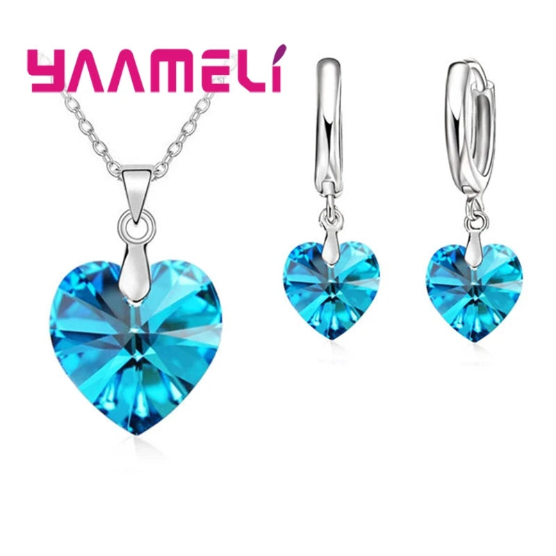 Ensemble de bijoux en forme de coeur d'amour pour femmes, argent regardé 925, patients, mariage, mode, cristal, Pmotpresidence, colliers, boucles d'oreilles