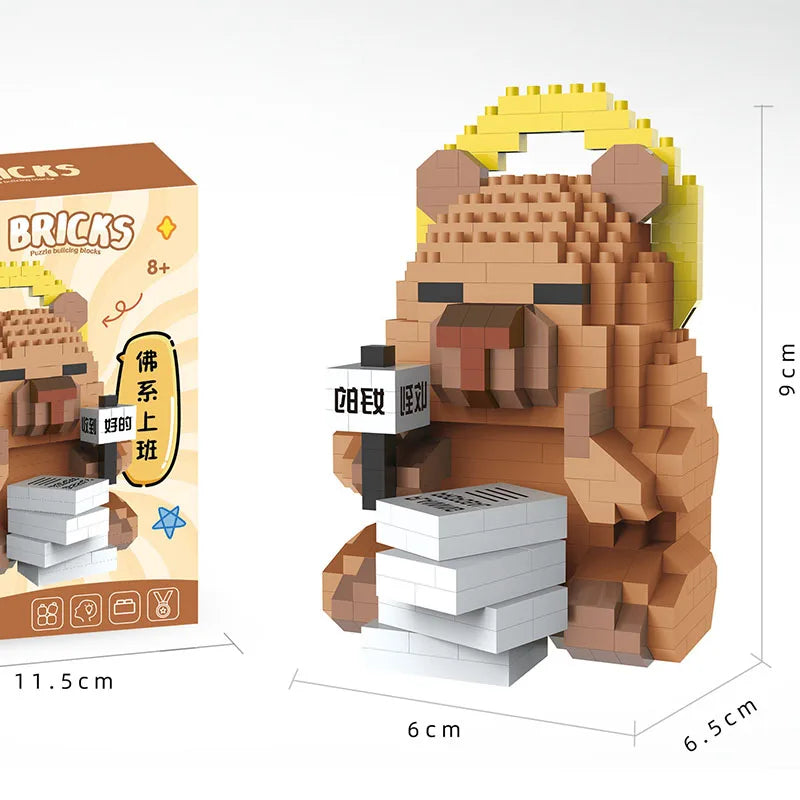 Capybara petits blocs de construction d'animations et de dessins animés, modèles d'action d'assemblage pour décorer les jouets de voiture comme cadeaux Surprise pour les amis