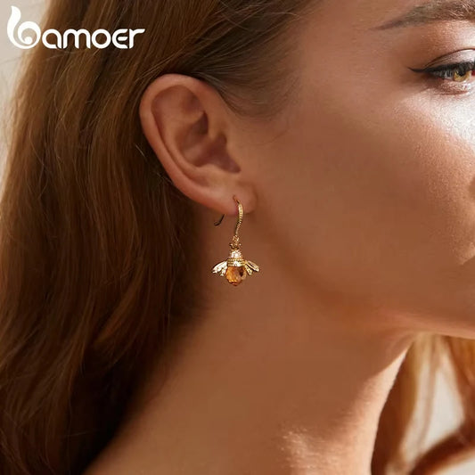 Bamoer – boucles d'oreilles en forme d'abeille jaune pour femmes, en argent Sterling 925, en forme d'insecte, bijoux fins, cadeau, offre spéciale, SCE149