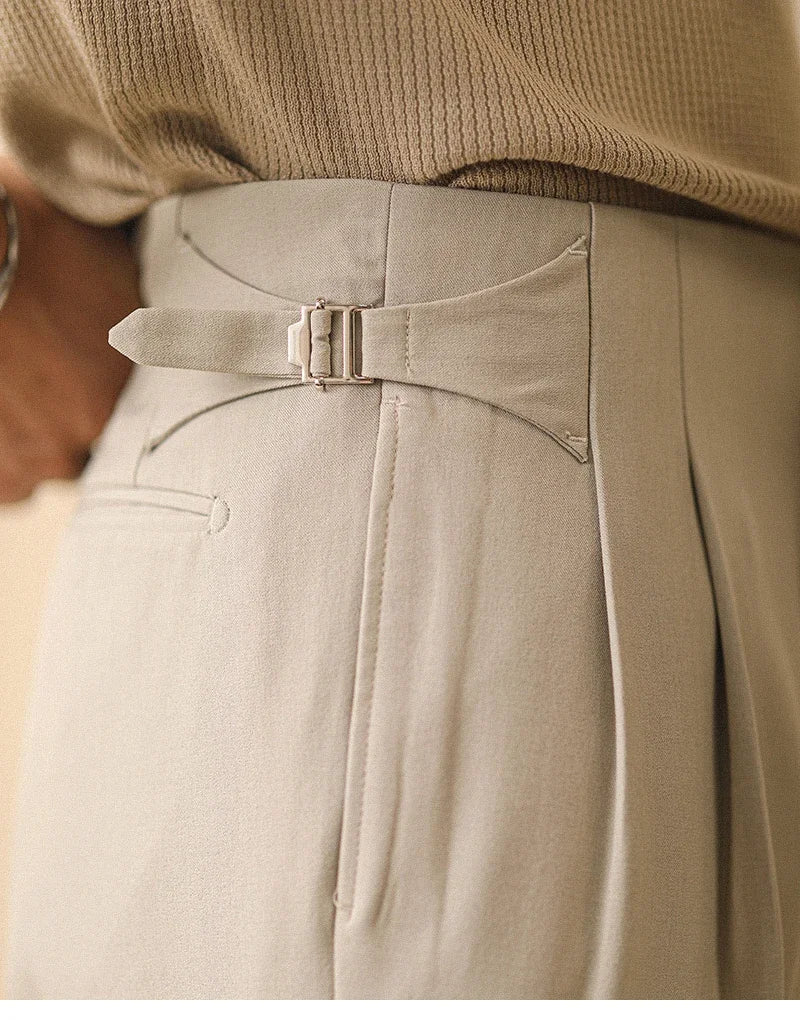 Pantalon droit d'été pour hommes bouton de Paris sans repassage coupe ample affaires Naples pantalons décontractés taille haute pantalon de bureau hommes