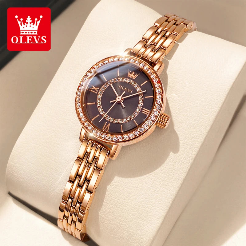 OLEVS-Montre en diamant pour femme, or rose, acier inoxydable, étanche, montre-bracelet élégante pour femme, quartz original, 5508