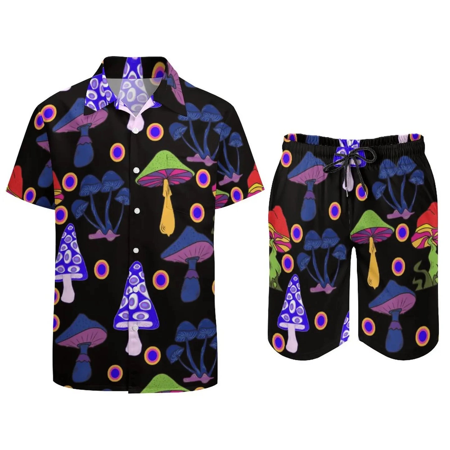 Ensemble champignon magique psychédélique pour hommes, chemise décontractée imprimée en 3D, short de plage surdimensionné, ensemble 2 pièces, costumes hawaïens pour vacances