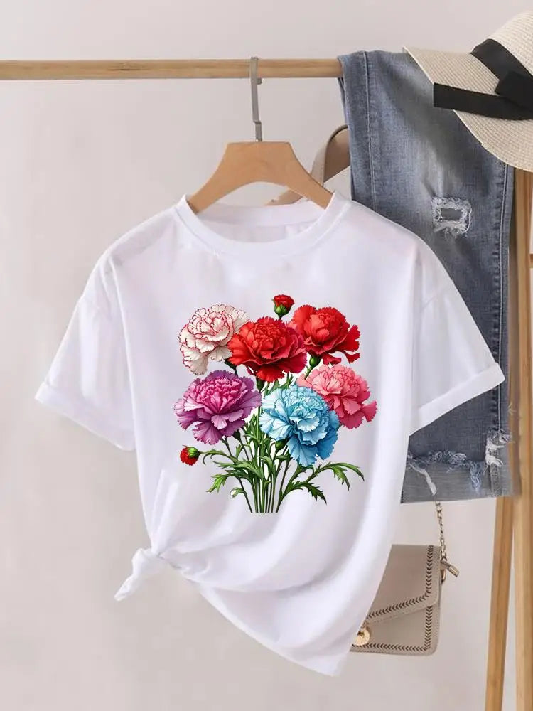 Tendance fleur Style mignon à manches courtes femmes imprimer femme chemise mode vêtements graphiques T-shirts vêtements dame t-shirt décontracté