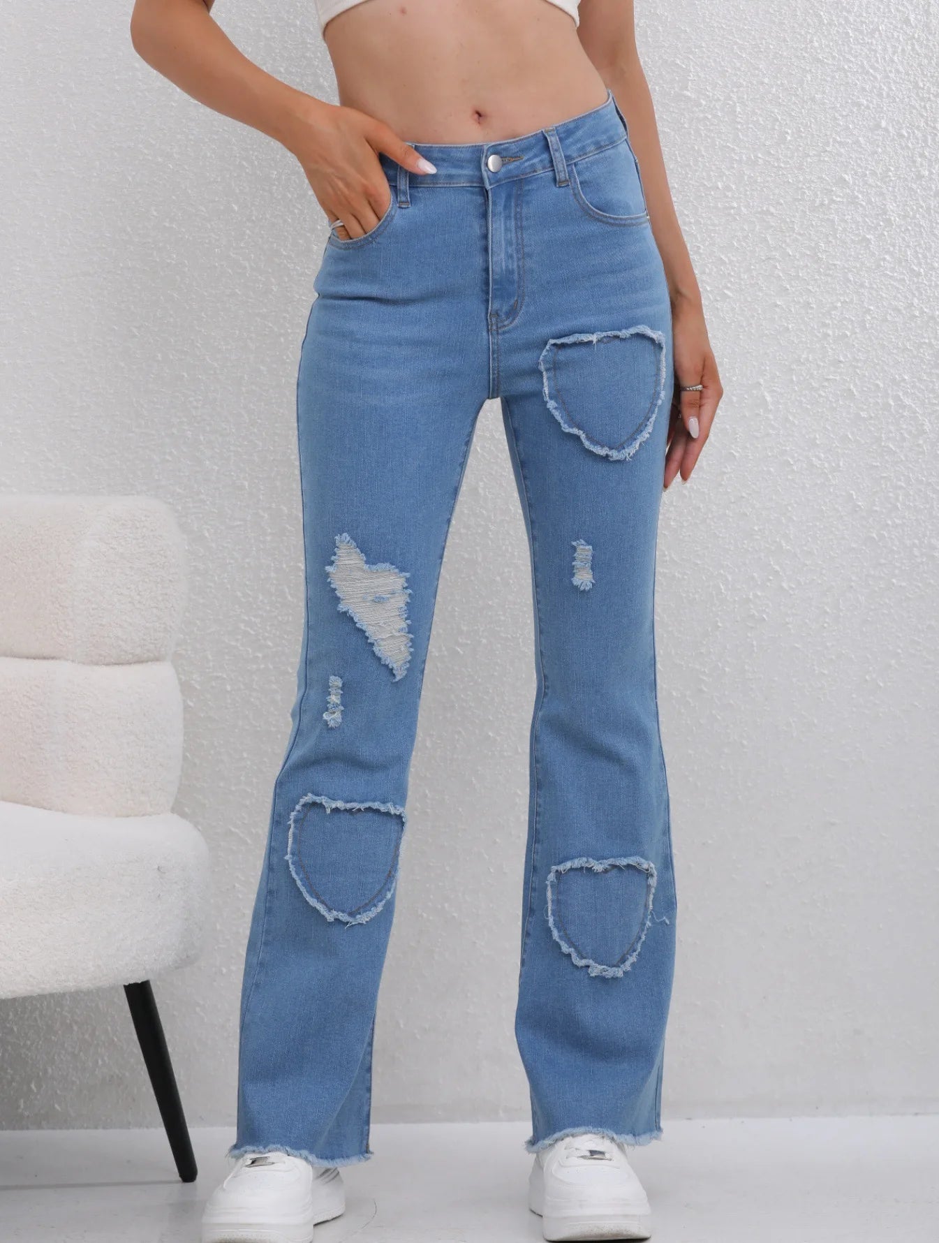 Denim pantalon évasé femmes trou jean botte coupe en détresse 2025 Streetwear taille haute Stretch lavé Vintage pleine longueur pantalon