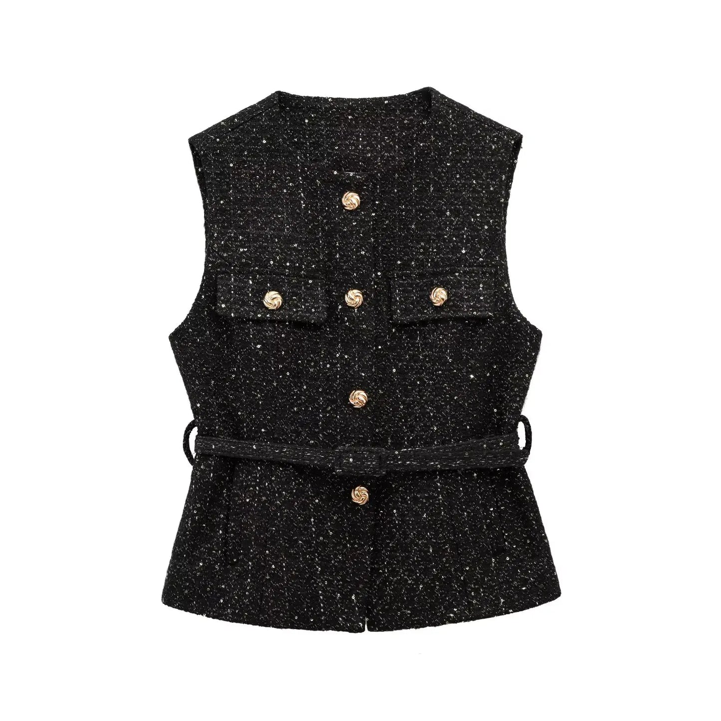 TRAFNLZGMSJ 2025 printemps femmes gilet haut à la mode avec ceinture coupe ajustée sans manches veste haut pour femmes Texture gilet haut nouveau