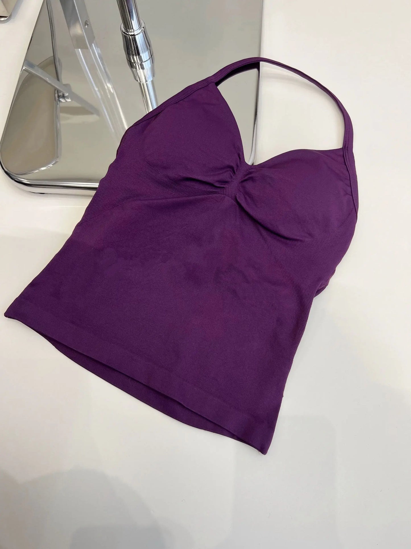 Haut de sport à bretelles palangre, dos nu, Logo personnalisé, vêtements de sport pour femmes, soutien-gorge intégré froissé avec bonnets amovibles, débardeurs de Yoga