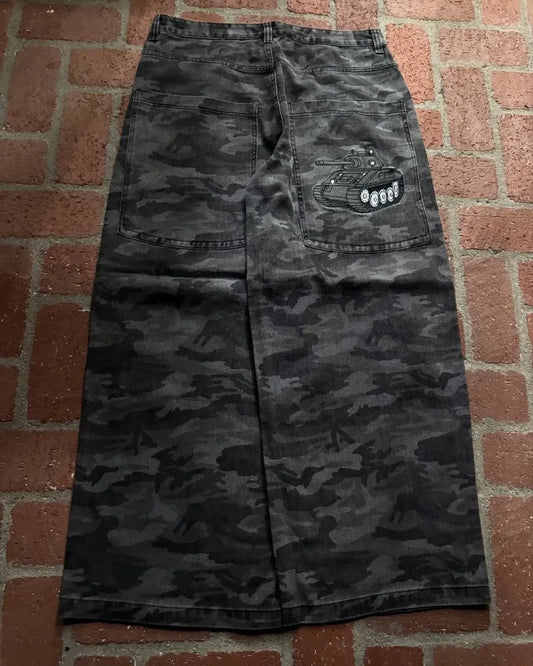 Jean ample décontracté pour hommes et femmes, rétro américain, Camouflage, crâne, rue Hip-hop, Harajuku Y2K, mode, pantalon droit à jambes larges, 2025