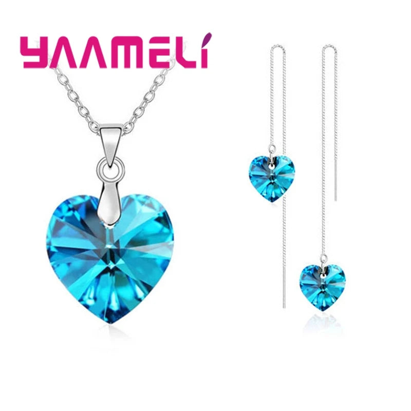 Ensemble de bijoux en forme de coeur d'amour pour femmes, argent regardé 925, patients, mariage, mode, cristal, Pmotpresidence, colliers, boucles d'oreilles