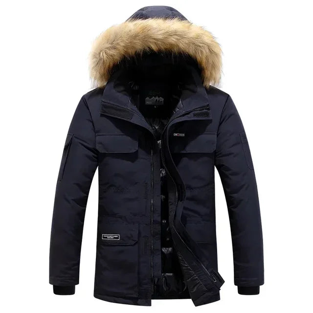 Parkas à capuche en fourrure d'hiver pour hommes, coupe-vent pour la neige, épais-30 degrés, garde au chaud, vestes d'extérieur, taille 6XL