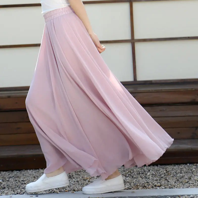 2025 printemps jupe 3 couches en mousseline de soie jupes longues pour femmes élégant décontracté taille haute Boho plage Maxi jupes Saias Femme 80/90/100 cm