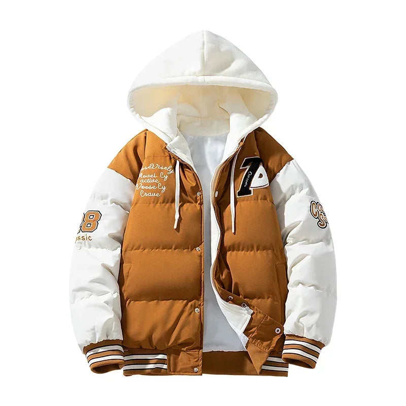 Veste d'hiver pour hommes, faux manteau rembourré en coton épais, Harajuku japonais, 2 pièces, Parka de Baseball chaude pour étudiants à la mode, 2024