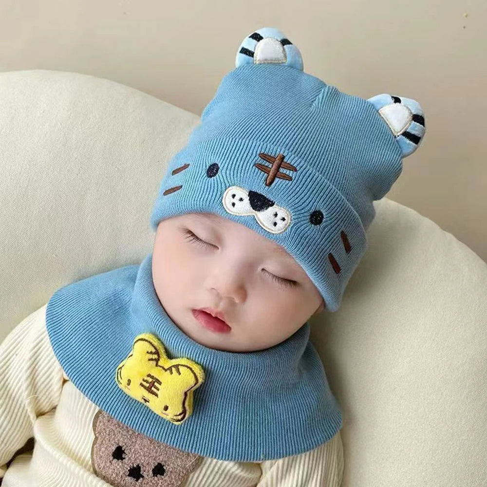 Bébé chapeau écharpe deux pièces ensemble automne hiver bébé mignon tigre laine bonnets chapeaux chaud nouveau-né garçons filles casquettes pour enfants 0-12 mois