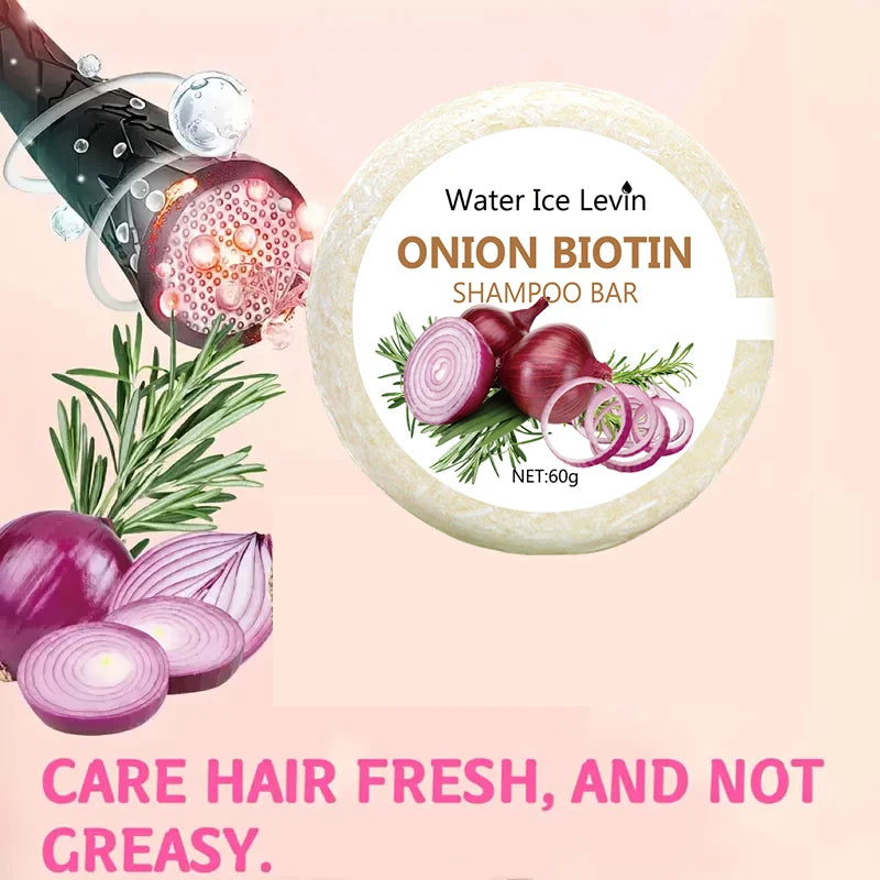 Savon shampooing à la biotine à l'oignon 60g pour le soin du cuir chevelu, cheveux hydratants et lissants, riche dans l'extrait de plante d'oignon, adapté à tous les types de cheveux