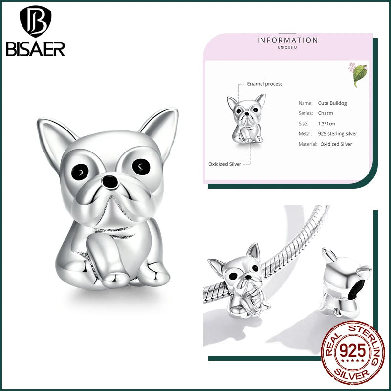 BISAER 925 en argent Sterling mignon chien breloque perle teckel animal de compagnie pendentif platine plaqué ajustement femmes Bracelet à bricoler soi-même bijoux fins