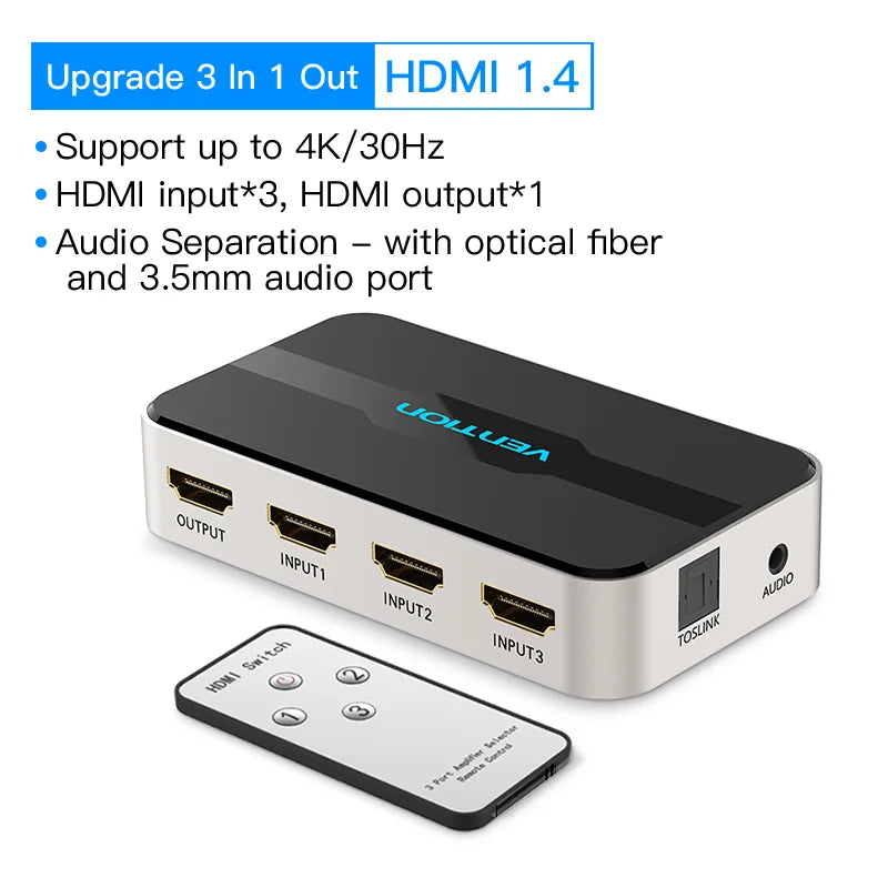 Vention HDMI Splitter 5 en 1 sortie 4K/30Hz HDMI 5x1 3x1