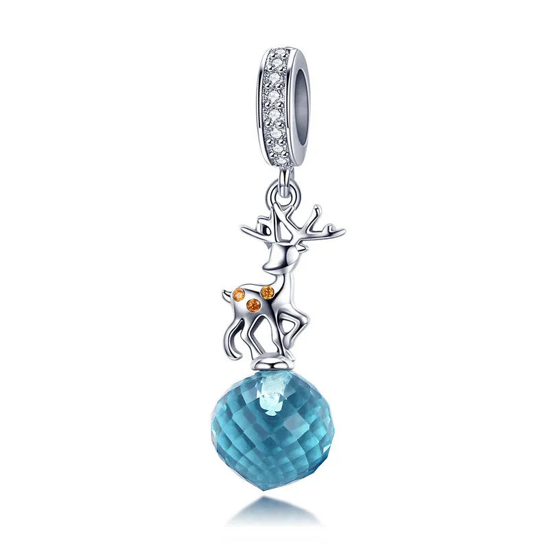 BISAER 925 argent Sterling rose bleu verre pendentif nœud perles plaqué platine pour collier et Bracelet