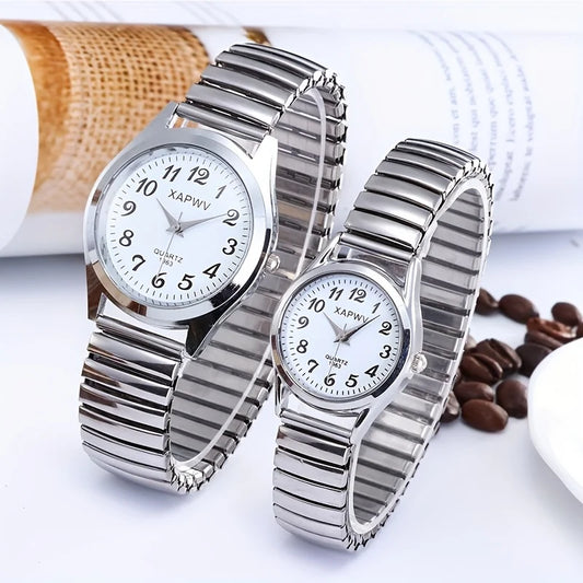 Bande élastique élastique Quartz Couple mode paire montre d'âge moyen et personnes âgées grand cadran pointeur Surface numérique montre pour hommes femmes