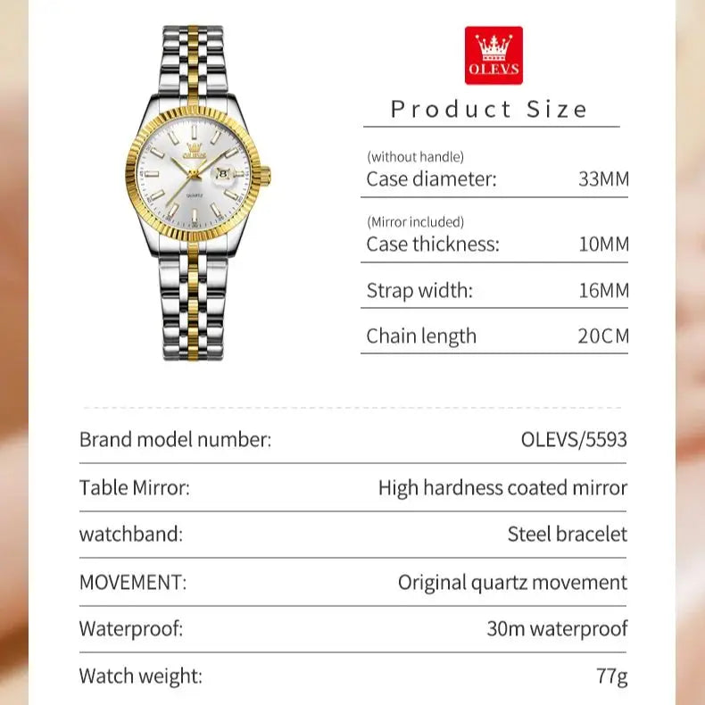 OLEVS-Montre à Quartz de Marque de Luxe pour Femme, en Acier Inoxydable, Étanche, Veilleuse, Élégante, d'Affaires, 5593