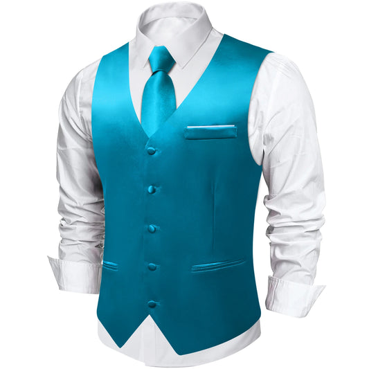 Costume en Satin solide, ensemble gilet et cravate, noir, blanc, bleu, rouge, smoking de mariage pour hommes, gilets d'affaires de luxe, bal de promo, veste sociale sans manches