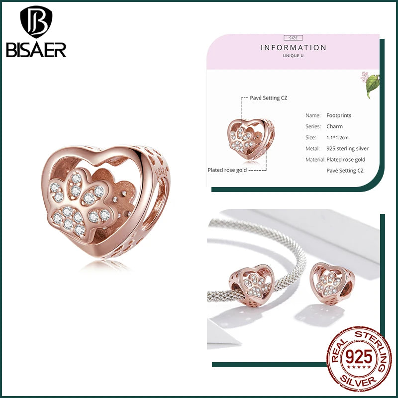 BISAER 925 en argent Sterling mignon chien breloque perle teckel animal de compagnie pendentif platine plaqué ajustement femmes Bracelet à bricoler soi-même bijoux fins