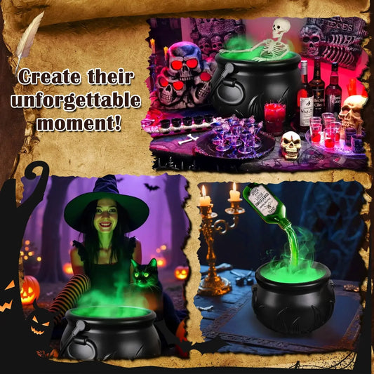 Cauldron de sorcière d'Halloween avec lumière LED et brumisateur de brouillard, décor de squelette pour fête effrayante Hocus Pocus, maison, fête d'Halloween