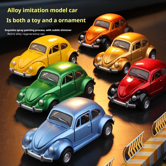 Modèle de voiture classique Beetle mini voiture en alliage à traction, trois portes peuvent être ouvertes à l'échelle 1:60, cadeaux pour garçons adultes et enfants