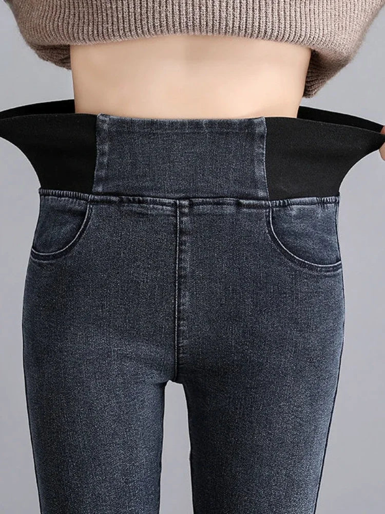 PTKPCC nouveau taille élastique jean moulant femmes printemps mince Stretch Denim pantalon Vintage crayon Vaqueros maman pantalons De Mujer