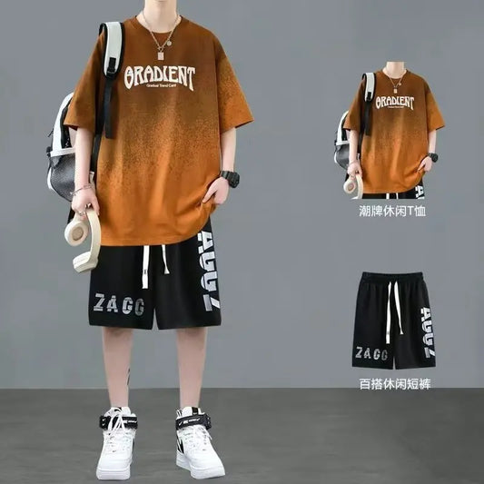 Short hommes costume été Joggers ensemble mode coréenne graphique T-shirt multi-poches Cargo pantalon 2 pièces ensemble hommes survêtements 2025 nouveau