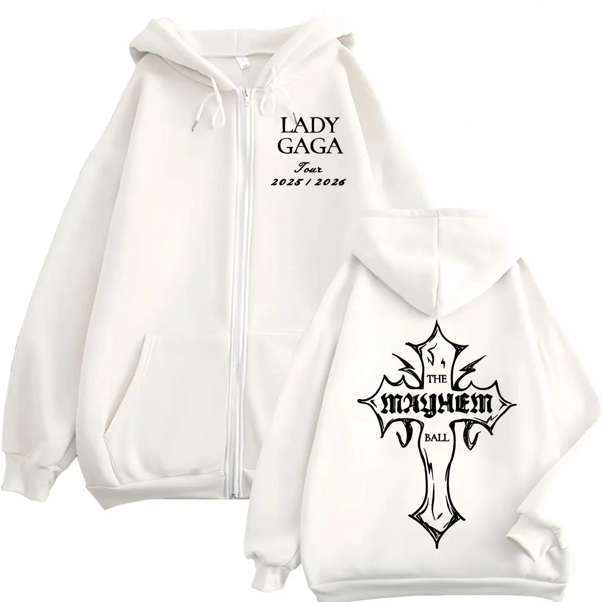 Lady Gaga The Mayhem Ball Tour 2025 sweat à capuche avec fermeture éclair hommes femmes haute qualité mode sweat à capuche décontracté ample polaire pulls