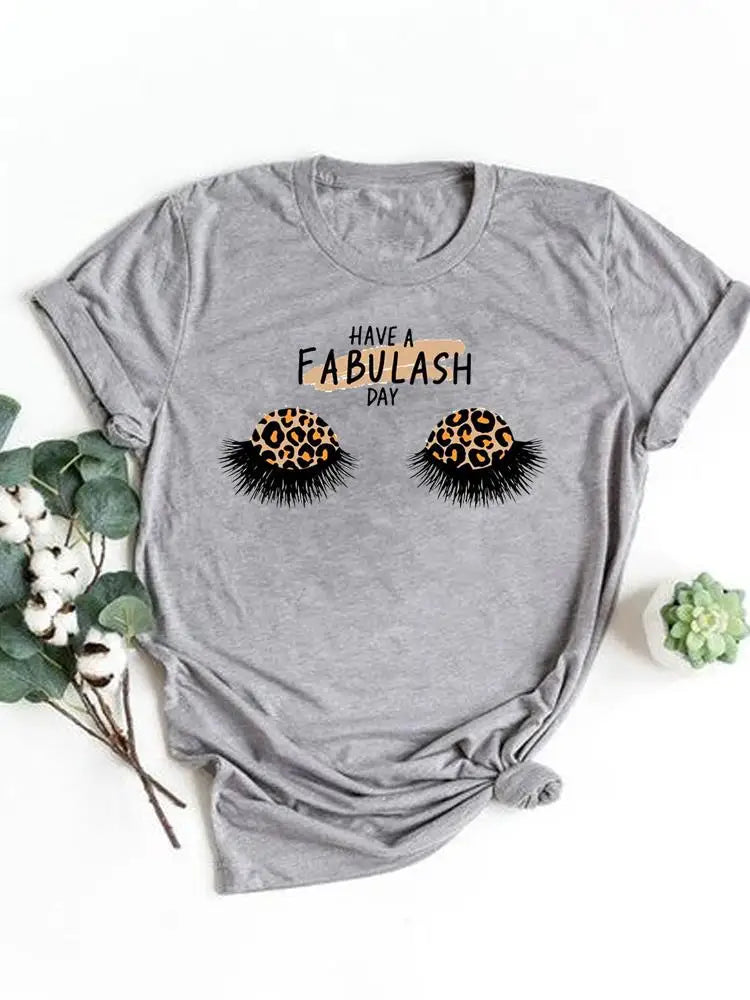 T-shirt manches courtes pour femmes, vêtement basique, haut d'été, maquillage rayé, joli et mignon, imprimé, à la mode, graphique