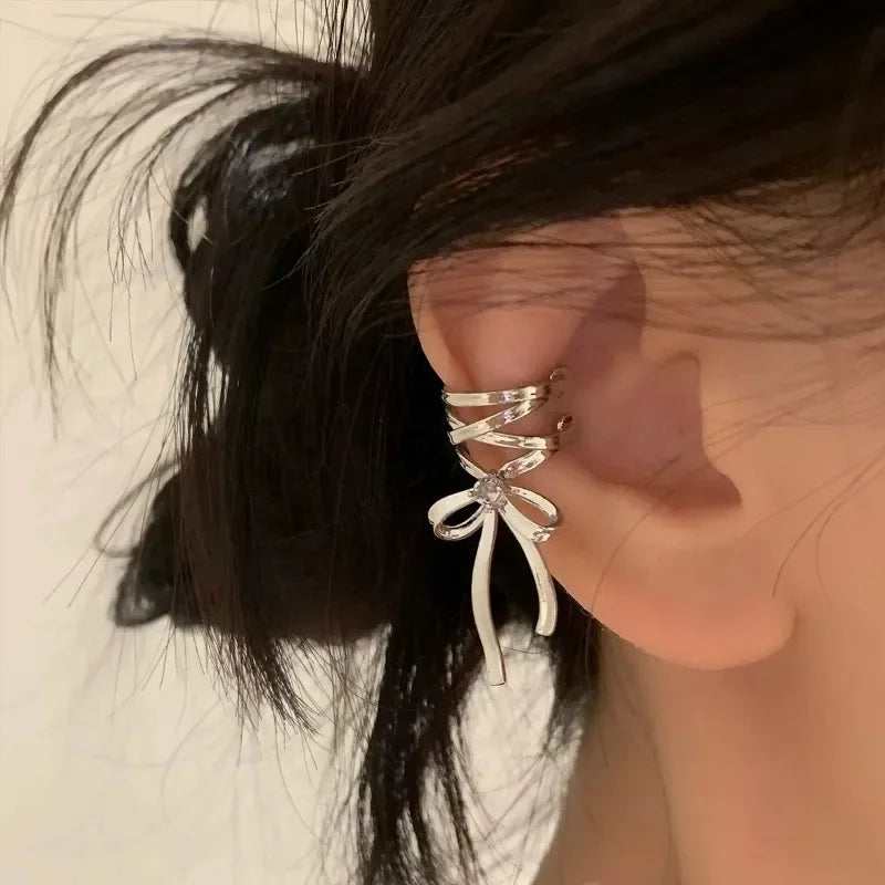 Filles nouveau ruban esthétique oreille Clips Style ruban nœud papillon mode coréenne Kpop boucle d'oreille bijoux
