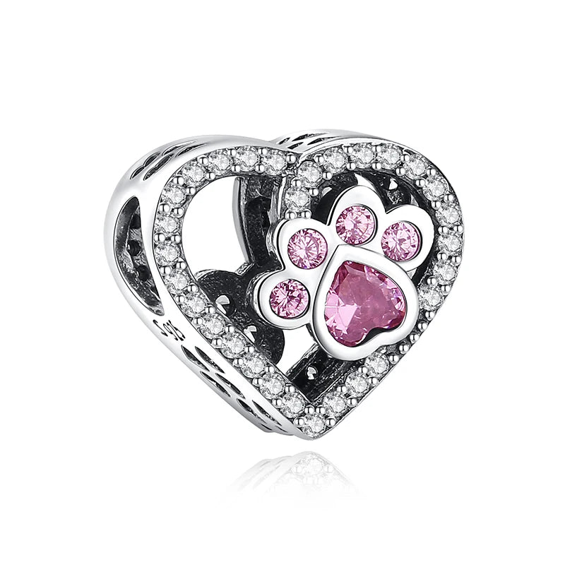 Original 925 en argent Sterling breloque perle amour chien chat patte Panda luciole pendentif breloques idéal pour bracelet colliers femmes bijoux