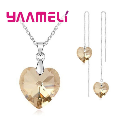 Ensemble de bijoux en forme de coeur d'amour pour femmes, argent regardé 925, patients, mariage, mode, cristal, Pmotpresidence, colliers, boucles d'oreilles