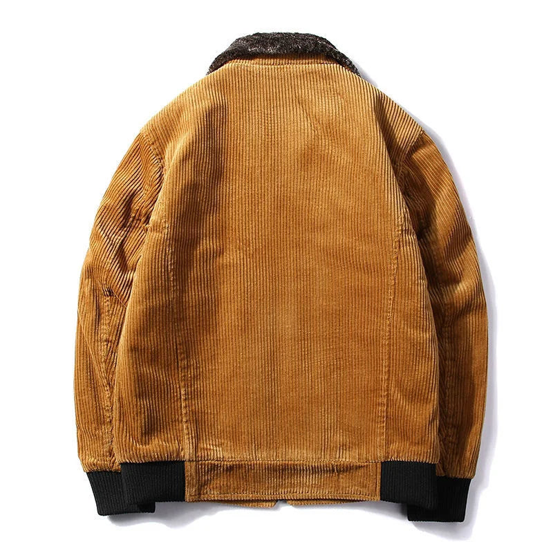 Coupe-Vent Thermique en Velours Côtelé pour Homme, Veste Chaude avec Col en Fourrure, Vêtement d'Extérieur Décontracté, Grande Taille, Hiver