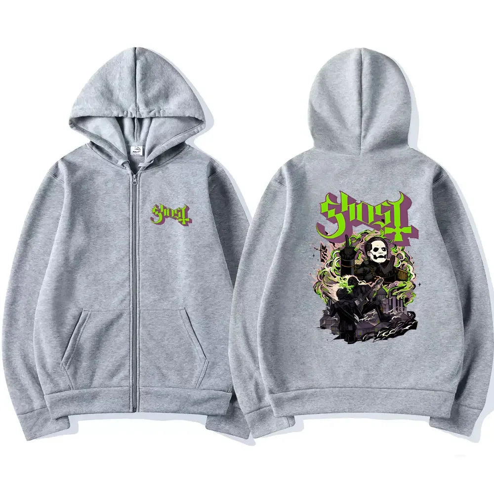 Mesurost Band Zipper Hoodie pour hommes, Hip Hop Respzed Fashion, Cartoon Anime Graphic Print, Zip Up Hoodies, Rock Gothic, PVD