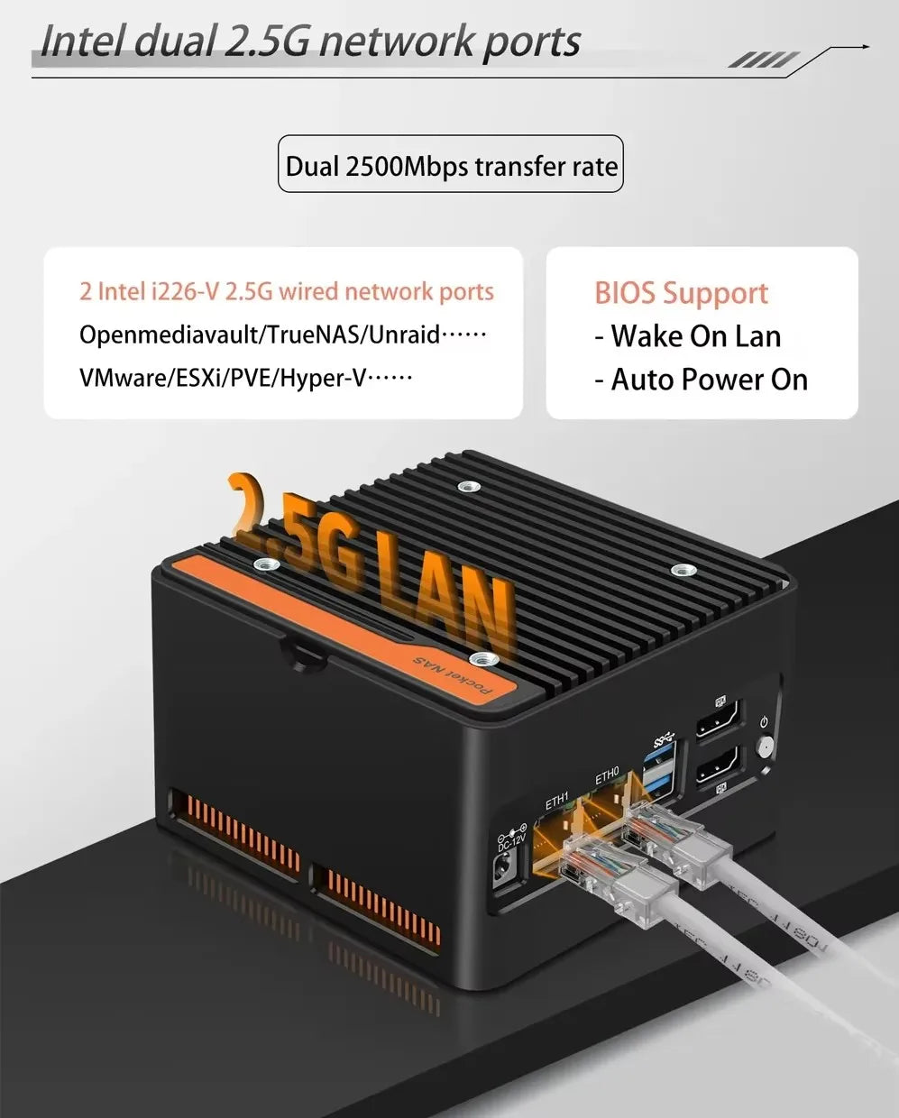 Mini PC Intel 3 Nlix N305 N150 N100 DDR5 2.5 2xUSv1.2 2xHDMI2.0, 4xM.2 NVMe Slot, Pare-feu, Ordinateur NAS de poche 2xi226 V 4800G, Nouveau