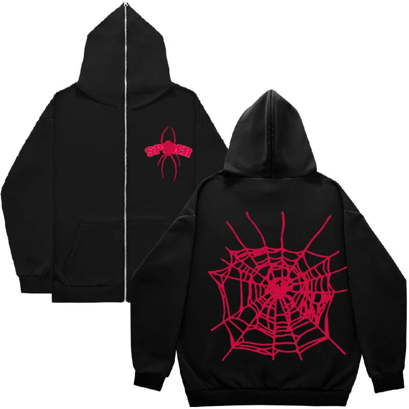 Sweat à capuche zippé Halloween V-Star Vizion Cobweb Dark Hip, sweat à capuche rétro américain, veste tendance pour hommes de la rue 2025, sweat à capuche surdimensionné