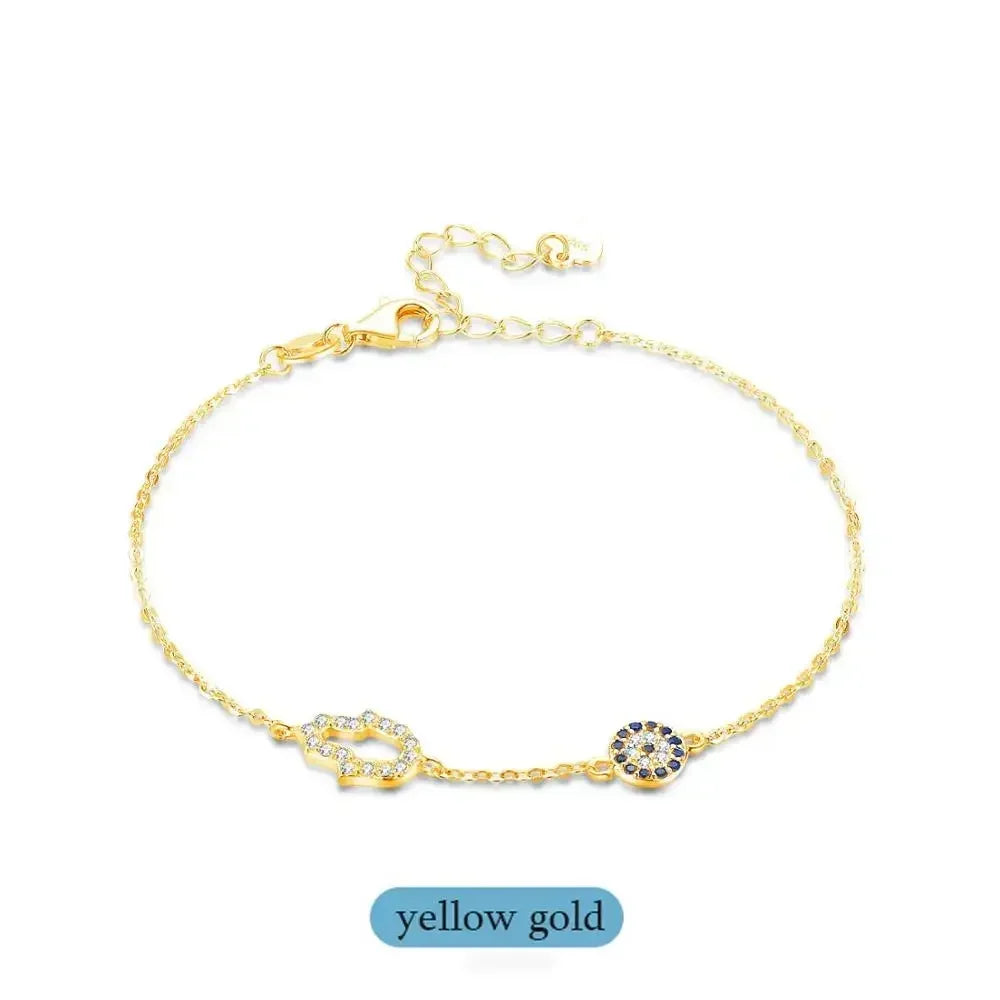 Kaletine-Bracelet à breloques Hamsa Evil Eye pour femme, argent regardé 925, bracelets JOLink CZ bleus, bijoux turcs, bonne chance