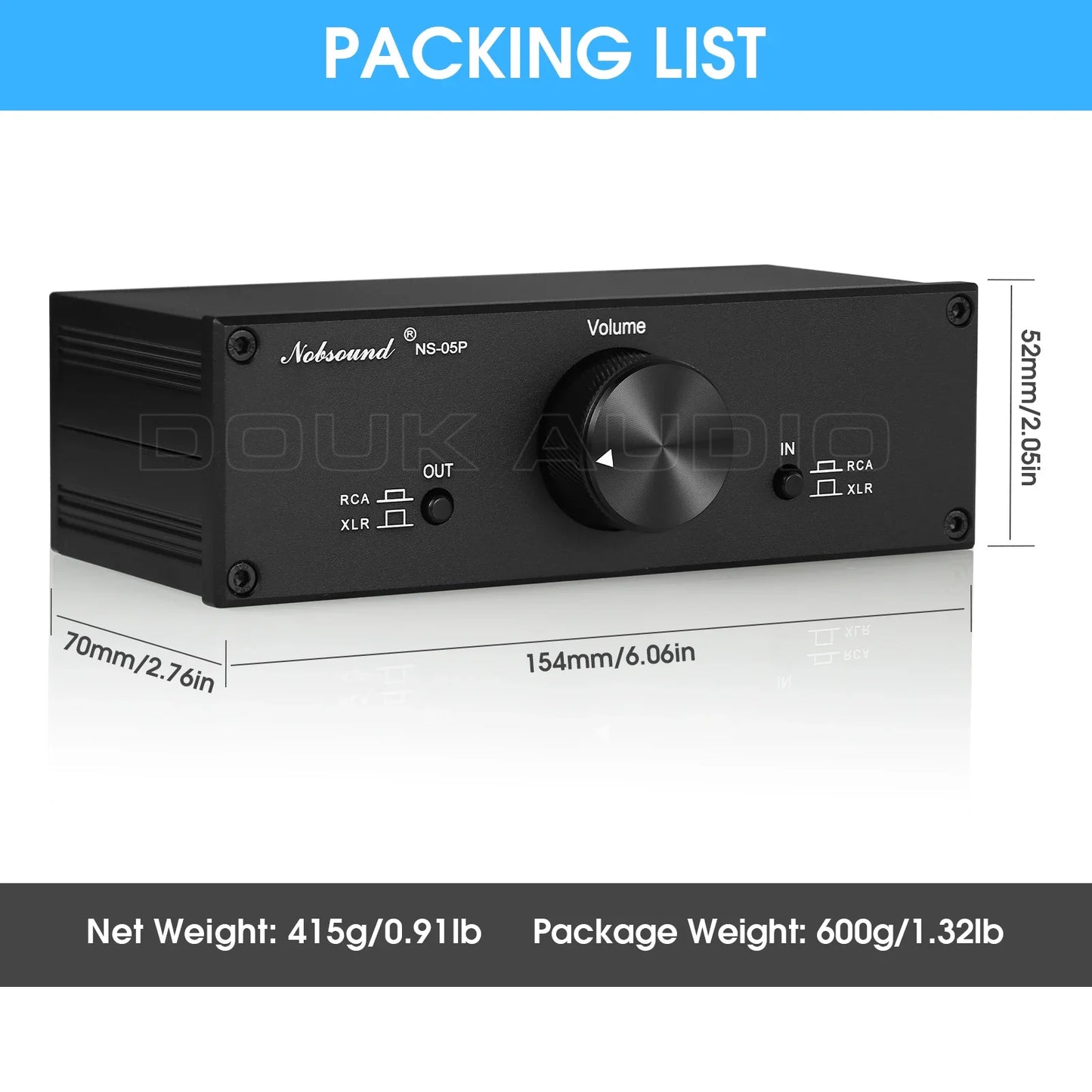 Nobsound NS-05P entièrement balchoses préamplificateur passif préampli XLR/RCA contrôleur de volume pour haut-parleurs actifs et autres appareils audio