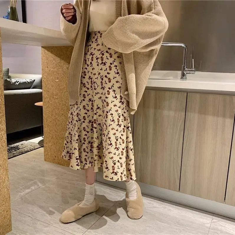 Jupes mi-longues taille haute pour femmes, All-Match A-Line, Élégant, Bureau, Lady Leisure, Automne, Hiver, Simple, Mode basique, Nouveau, Ins Faldas