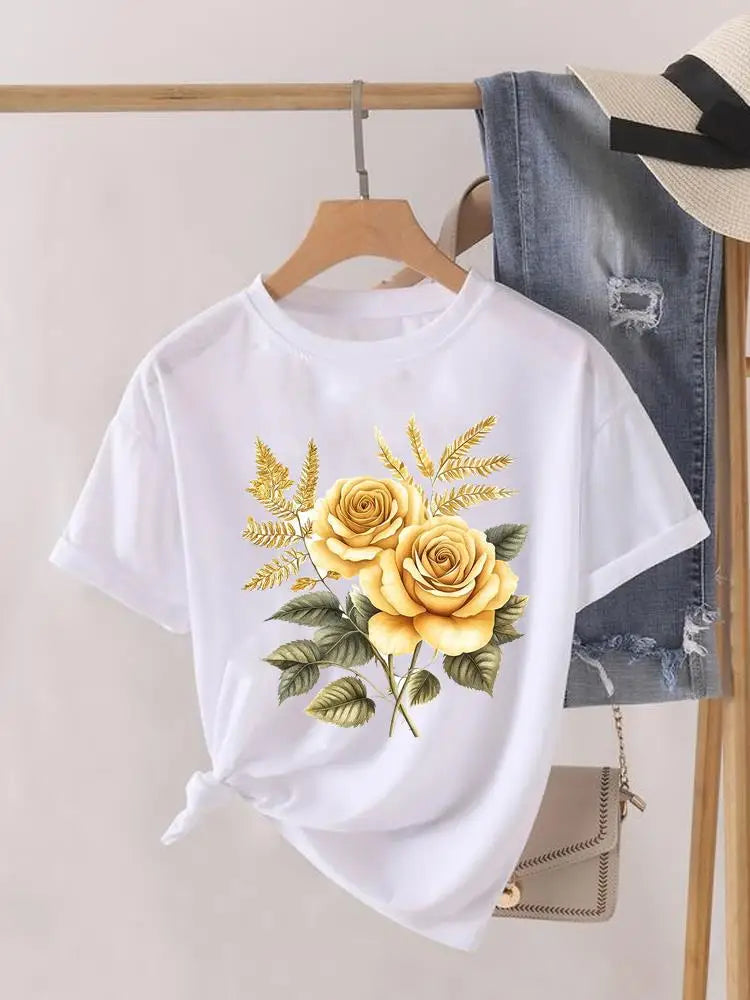 Tendance fleur Style mignon à manches courtes femmes imprimer femme chemise mode vêtements graphiques T-shirts vêtements dame t-shirt décontracté