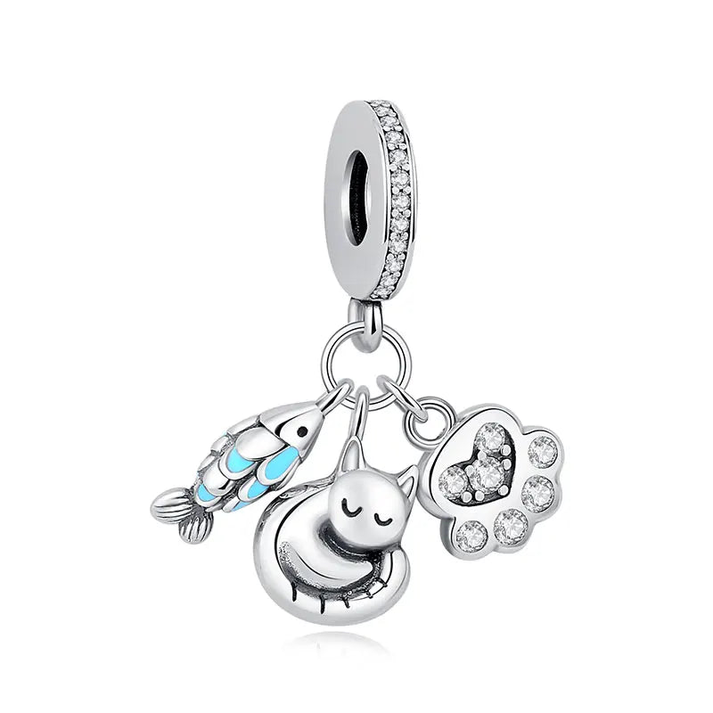 Original 925 en argent Sterling breloque perle amour chien chat patte Panda luciole pendentif breloques idéal pour bracelet colliers femmes bijoux
