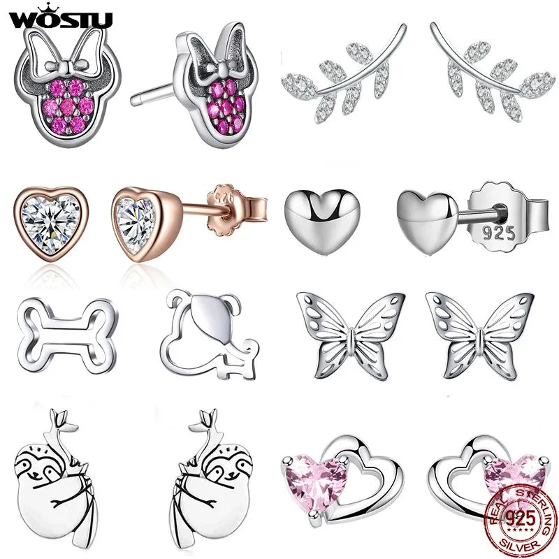 WOSTU boucles d'oreilles cœur fleur 100% argent Sterling 925 perle petites boucles d'oreilles pour femmes mariage fiançailles bijoux cadeaux