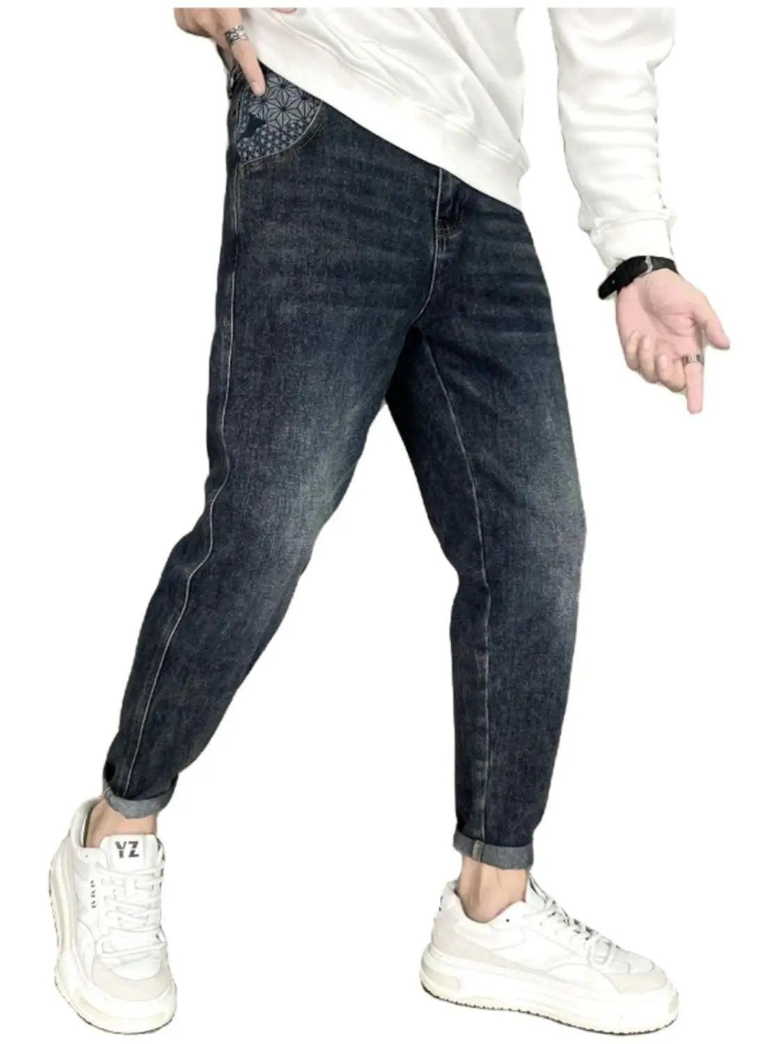 Jean en denim de luxe pour hommes, monochrome, vintage, pantalon élastique délavé, bleu pour l'automne, designer Baggy FJJ, nouveau