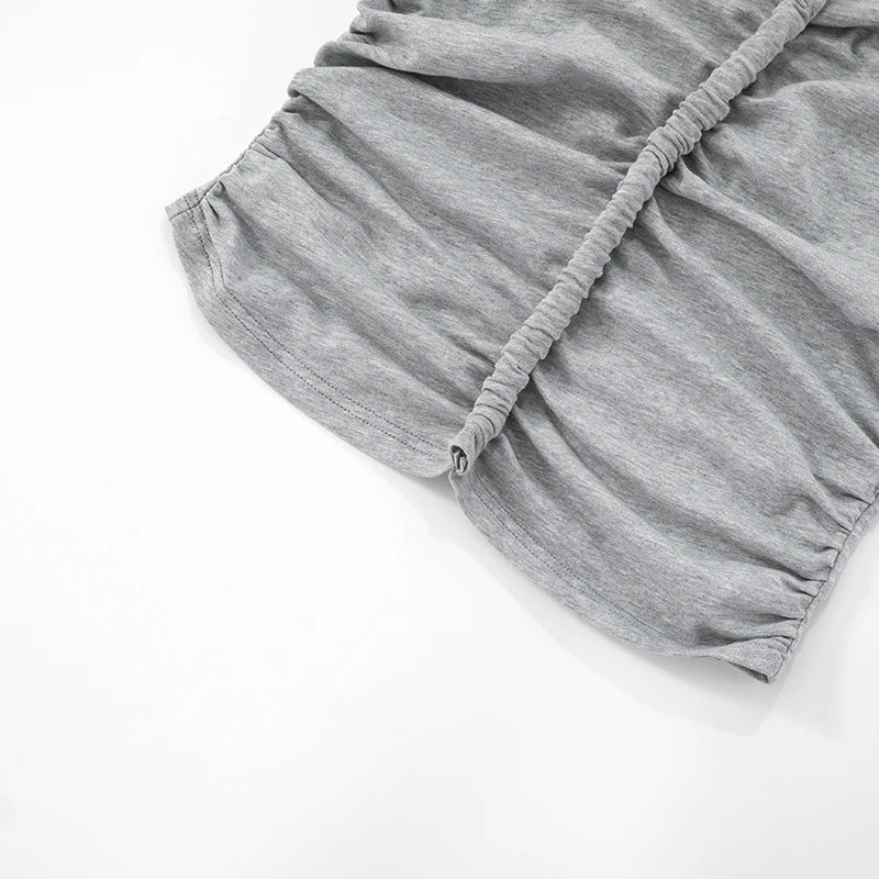 CUTENOVA femmes taille mince conception col en v couleur unie à manches courtes T-Shirt Sexy rétrécissement haut plissé mode polyvalent haut décontracté