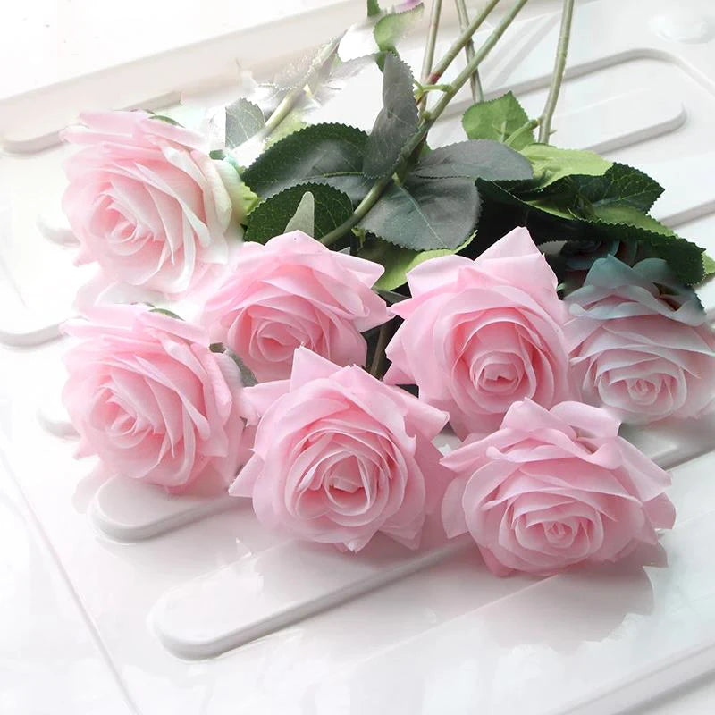 7 pièces vraie touche Rose branche tige Latex Rose main sensation feutre Simulation décorative artificielle Silicone Rose fleurs maison mariage