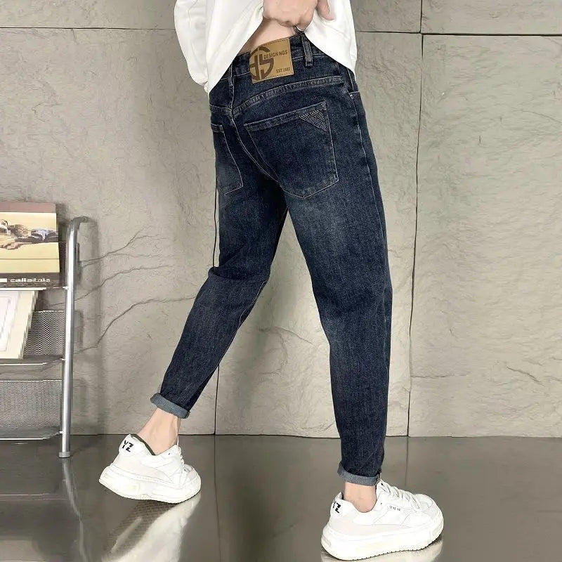 Jean en denim de luxe pour hommes, monochrome, vintage, pantalon élastique délavé, bleu pour l'automne, designer Baggy FJJ, nouveau
