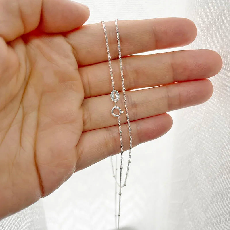 35-80 cm 1mm mince pur 925 perles en argent Sterling chaîne gourmette colliers ras du cou femmes filles bijoux Kolye Collares Collier Ketting