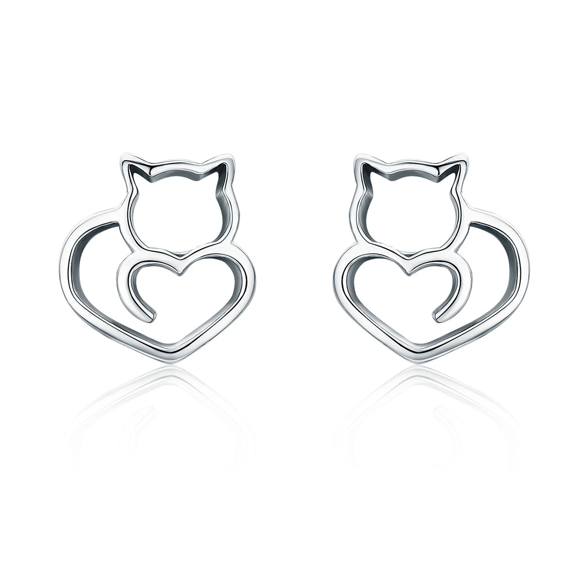 BAMOER-Boucles d'oreilles chat mignon en argent regardé 925 pour femme, bijoux authentiques, petit clou, mode, SCE271