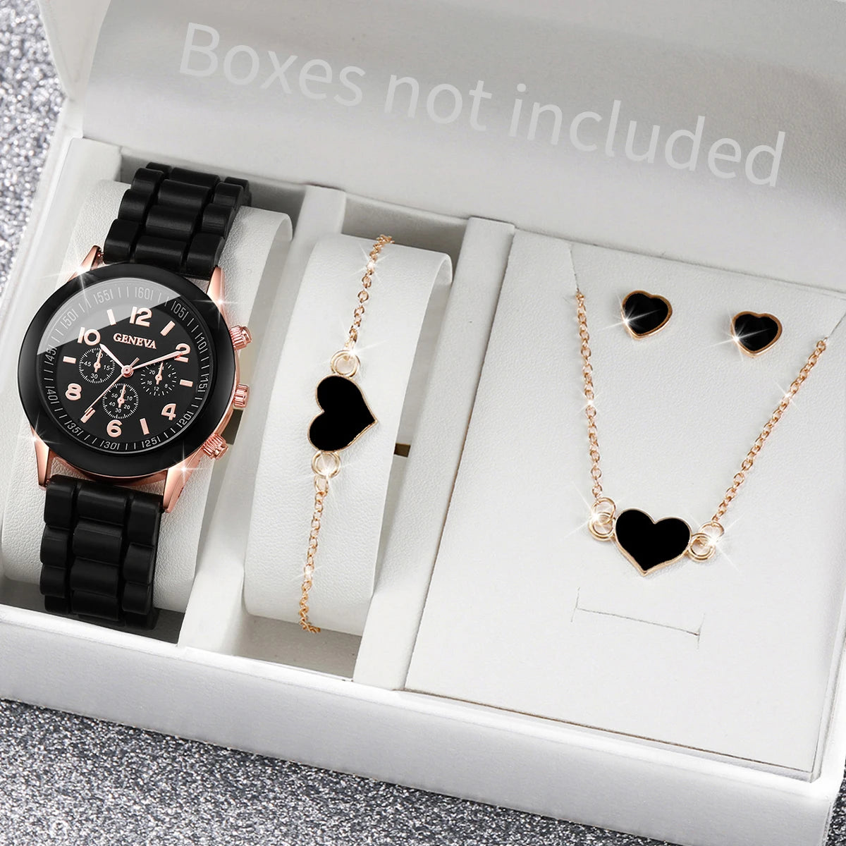 Ensemble de montres à quartz avec bracelet en silicone pour femme, sans boîte, 5 pièces, 6 pièces